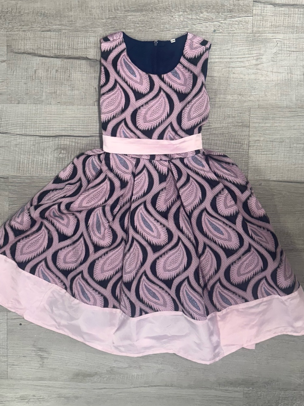 Source Unknown Navy and Light Pink Paisley Fit-and-Flare Dress